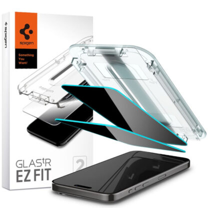 Spigen EZ FIT iPhone 15 Pro/ 15 Pro Max kaitseklaas privaatsusfiltriga (2-pakk)